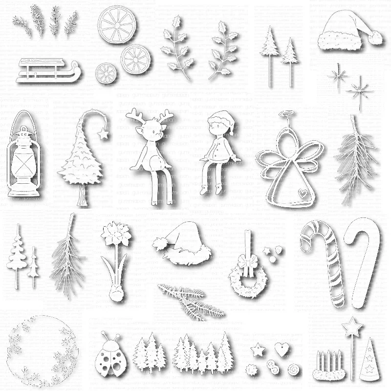 Christmas Lantern Holly Twigs Santa Hat Candy Cane Metal Cutting Dies Stamps Stencil Scrapbooking Diary Embossing Diy Greeting