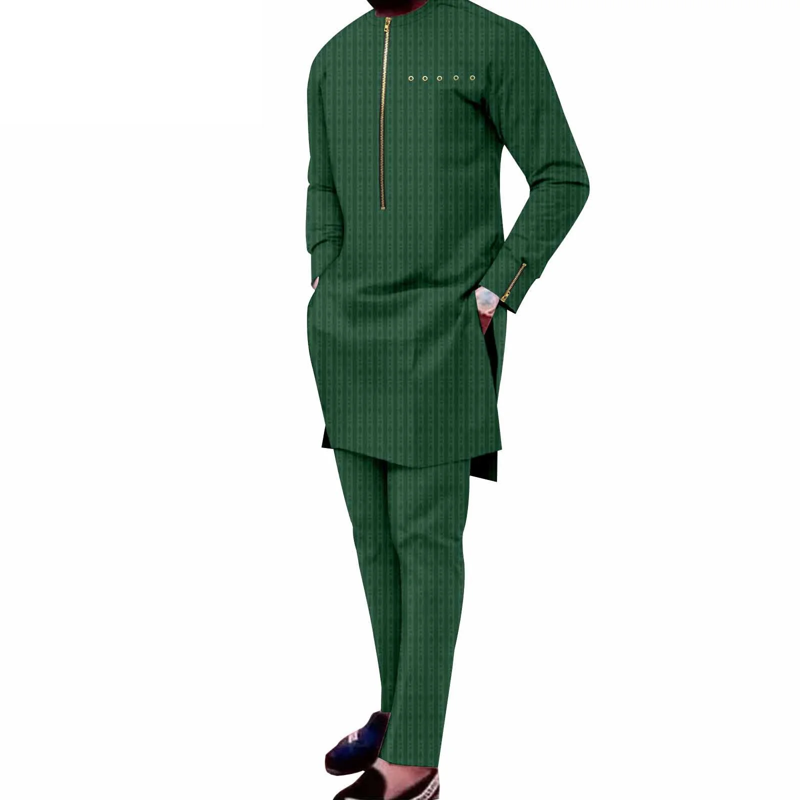 

Summer African Men's Traditional Elegant Suits Outfit Dashiki 2Pcs Shirt & Pants Full Set Designer Clothes Abaya Brand Costume