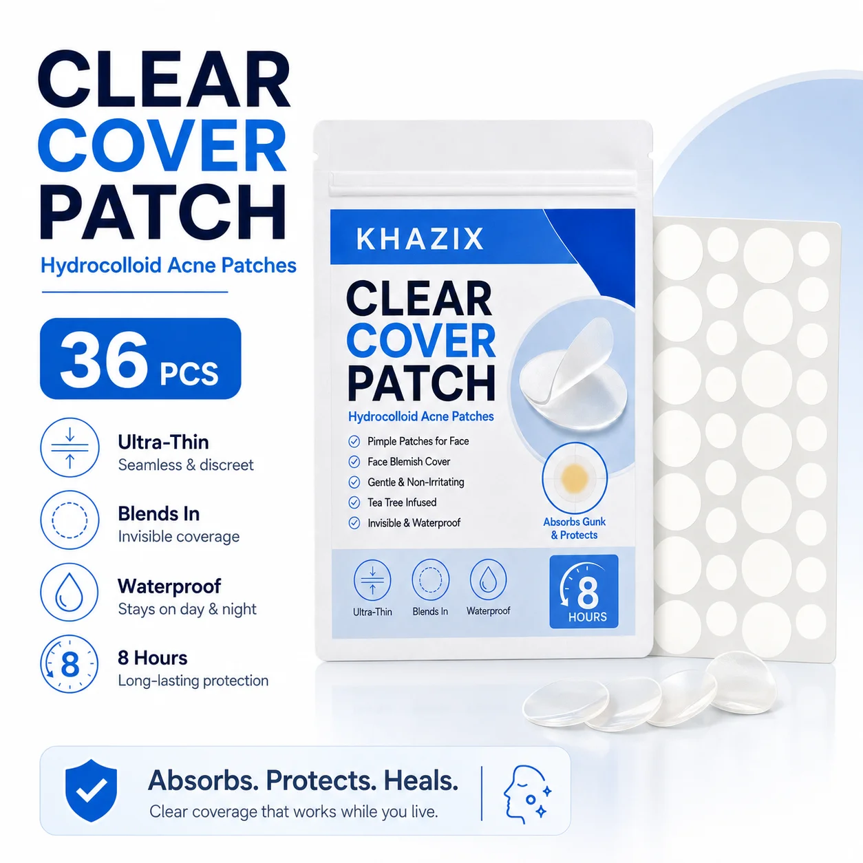 36pcs Transparent Pimple Patches Hydrocolloid Acne Spot Stickers, Invisible Blemish Cover Patch, Waterproof Face Care view 2