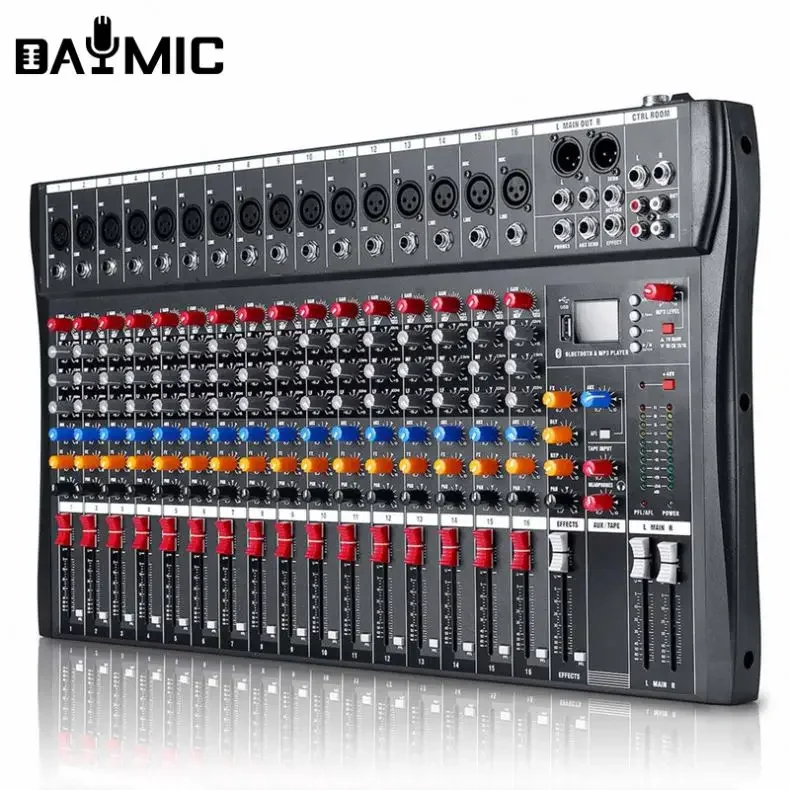 Wholesale 6 8 12 16 Channels Professional Audio Mixer USB DJ Sound Mixing Console 48V Phantom Powers Monitor Amplifier Mixer