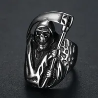 New Simple Hip Hop Rock Retro Trend Halloween Men's Jewelry Party Gift Punk Men's Death Skull Creative Ring Niche Gift Jewelry