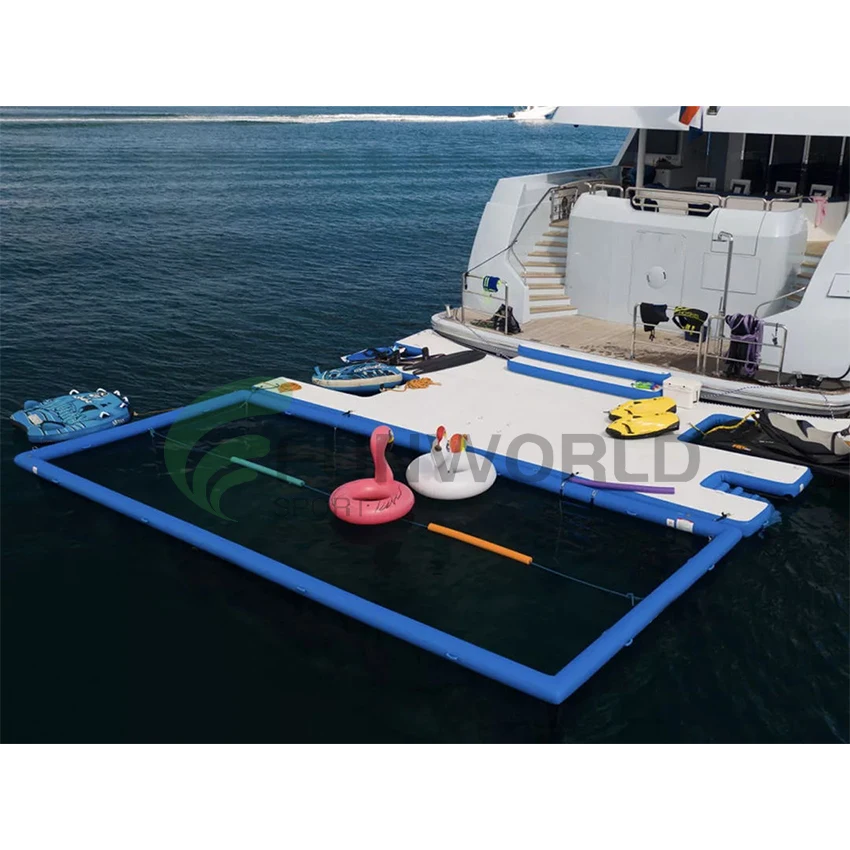 DWF Drop Stitch Yacht Inflatable Floating Pool With Net Foldable Inflatable Sea Pool For Protect Swimming