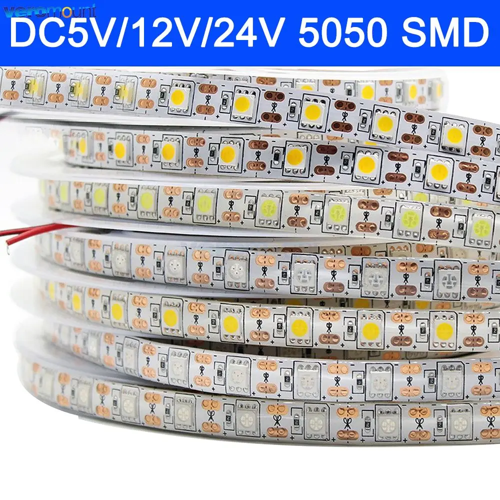 5V 12V 24 V LED 조명 스트립, TV 백라이트, 방수 SMD 5050 5M 웜 화이트 5 12 24 V 볼트 RGB LED 스트립 조명, 방 침실용