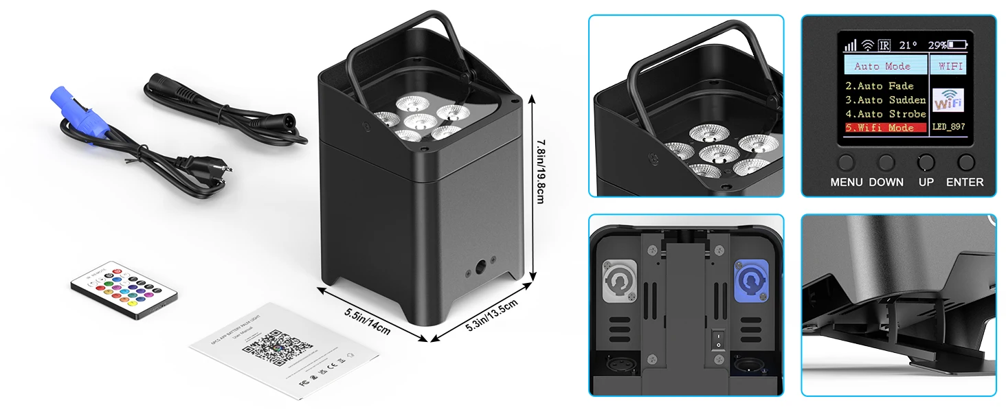 U'King 4PCS 6x18W 6IN1 RGBAW + UV Par Licht mit Tasche DMX Fernbedienung WiFi Par Licht Drahtlose LED Bühne Licht für DJ Bar Party – Detail 7
