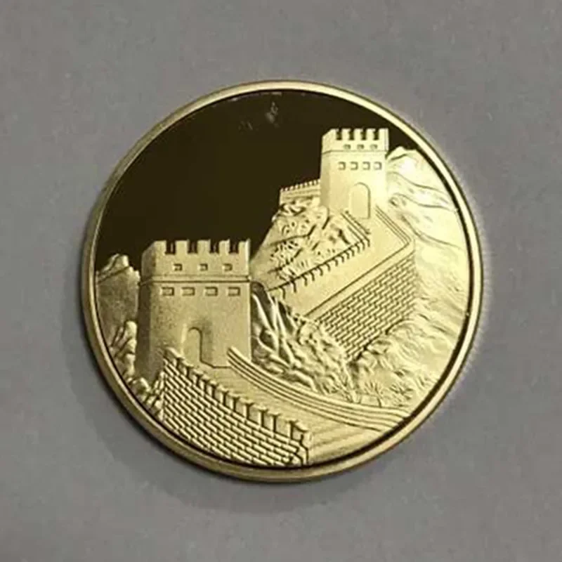 

5 Pc The world wonder Chinese Great wall Temple of heaven coin gold plated 40 mm badge souvenir decoration coin