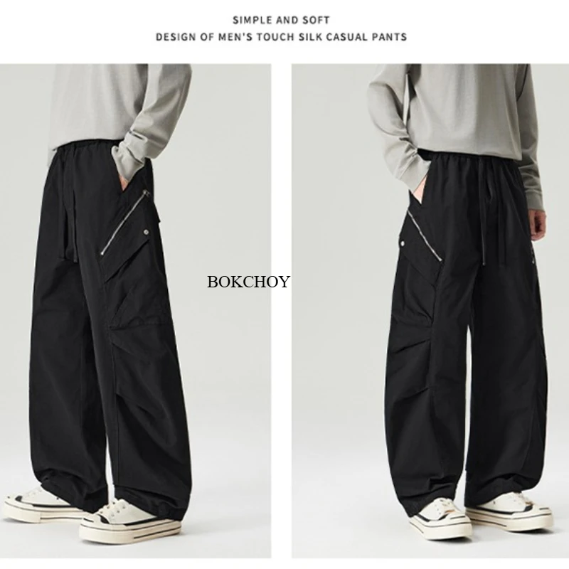 2026 Autumn New 100% Cotton Vintage Straight Cargo Pants for Men Clothing Big Pockets Drawstring Loose Cargo Trousers GF268319 view 5