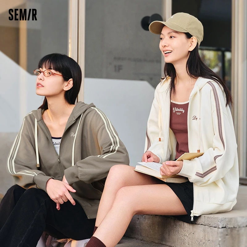 Semir 2024 Jacket Women Loose Top Casual Sports Style Spring New Embroidered Hooded Jacket Simple Coats