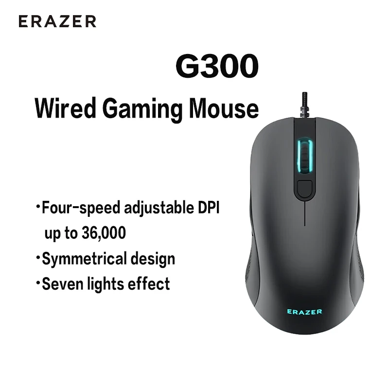 Erazer G300 Wired Gaming Mouse Left and Right Hand Symmetrical Design Multicolor Slow Flashing Effect Four-speed Adjustable DPI