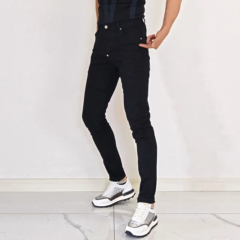 Hombre Black Solid Color Slim Fit Skinny Jeans Mid Rise Stretch Casual Daily Denim Jeans