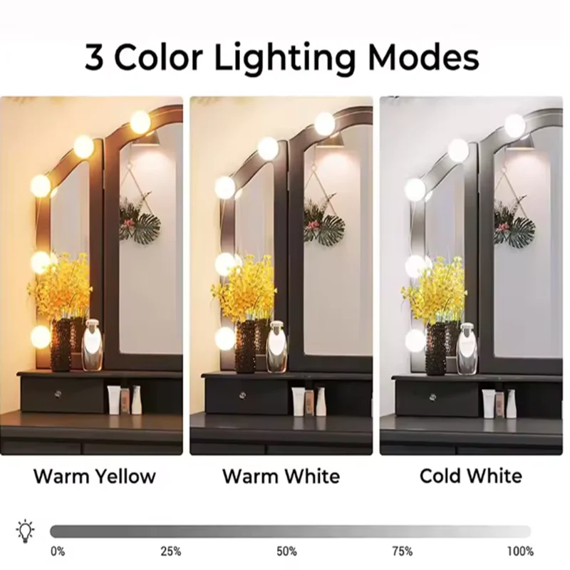 Hollywood LED Vanity Mirror Lights USB Button Operated Dimmable 3 Color Makeup Light Bulbs view 6
