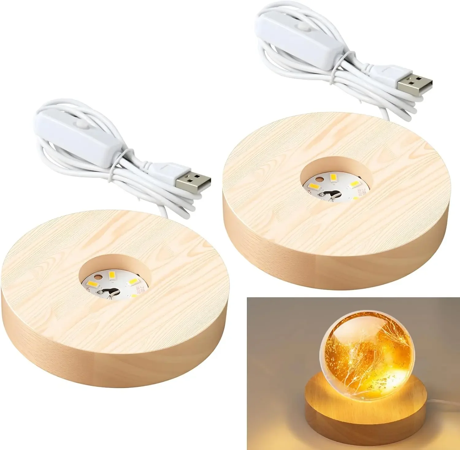 Wood Desktop Decorative Lights Base Night Light Wooden LED USB RGB Display Lamp Display Stand Lamps Holder Art Ornament