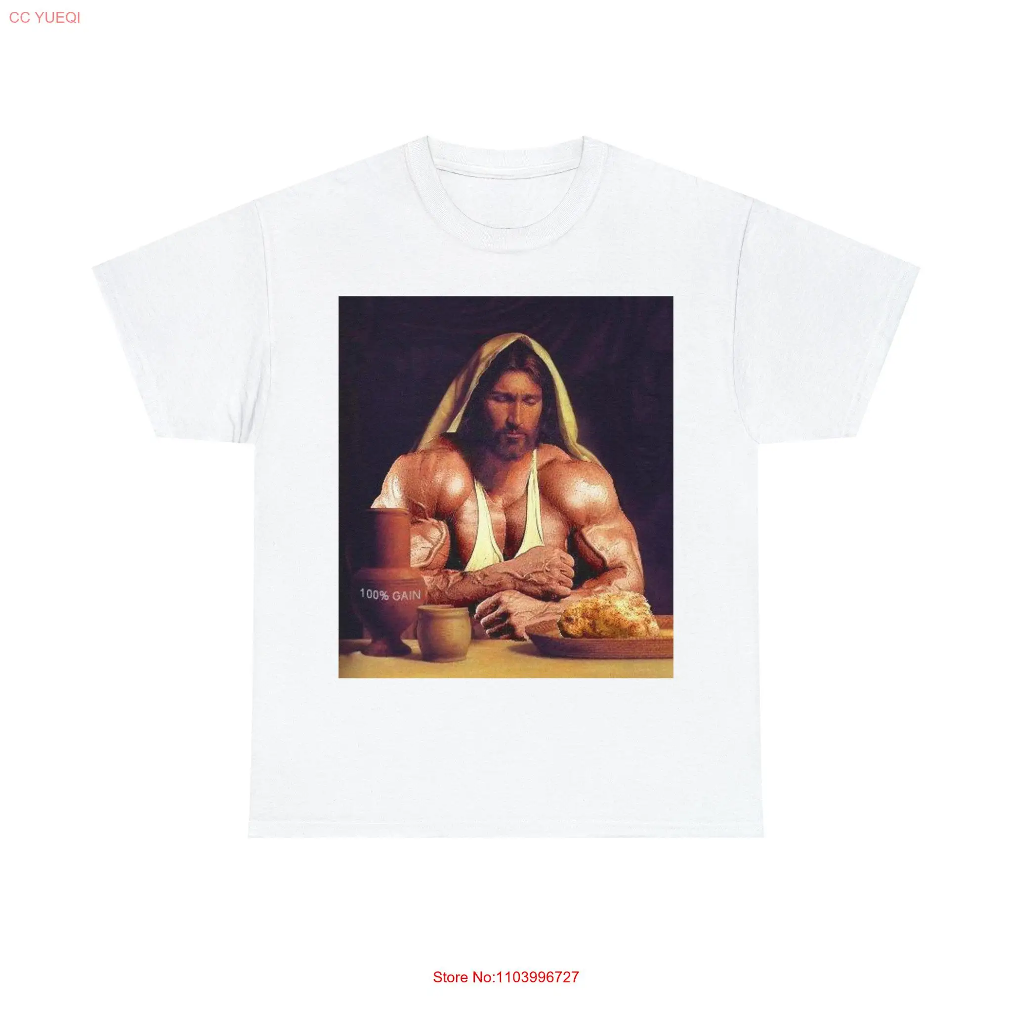 

Jacked Jesus 100 Gains T Shirt Gym Pump Cover Reps for long or short sleeves