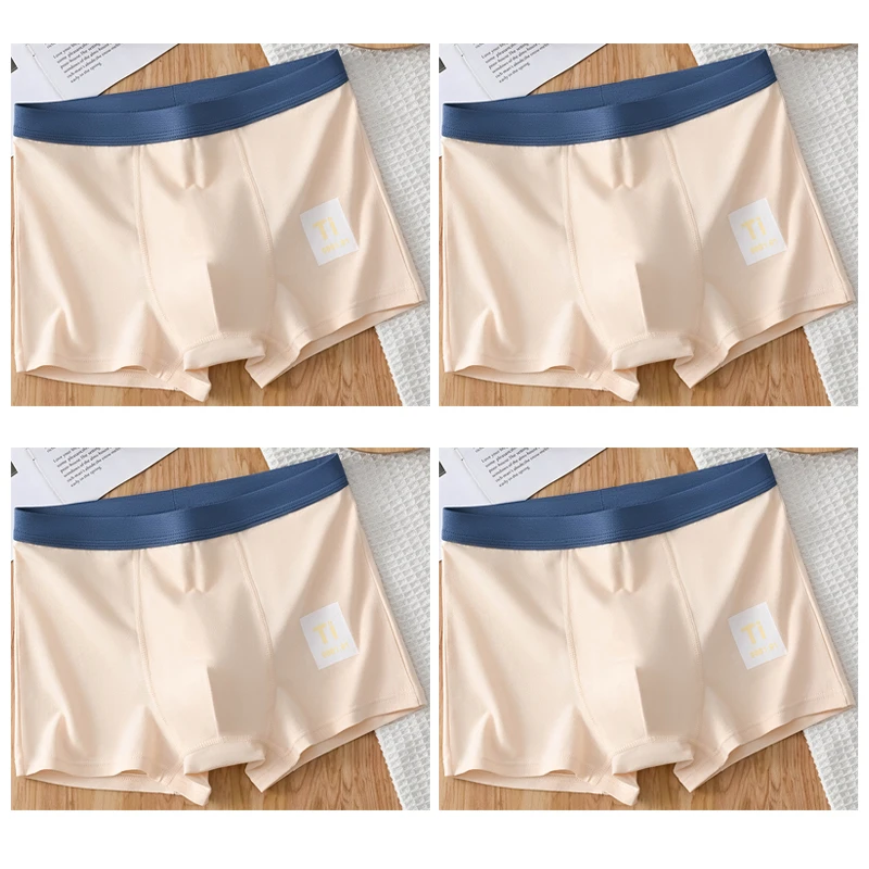 4pcs Men Boxershort Student Sport Underwear Breathable Cool Large Size Teenager Panties Male Seamless Printing Flat Corner Short
