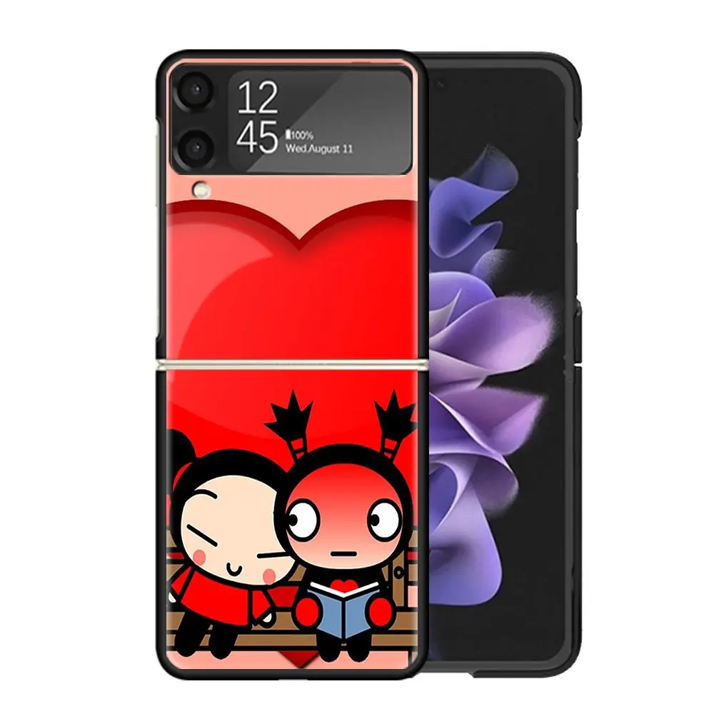 Cute Cartoon Pucca Garu Clear Phone Case For Samsung Z Flip 5 4 3 Galaxy ZFlip 6 5G Shockproof Hard Print Cover TPU PC Coque