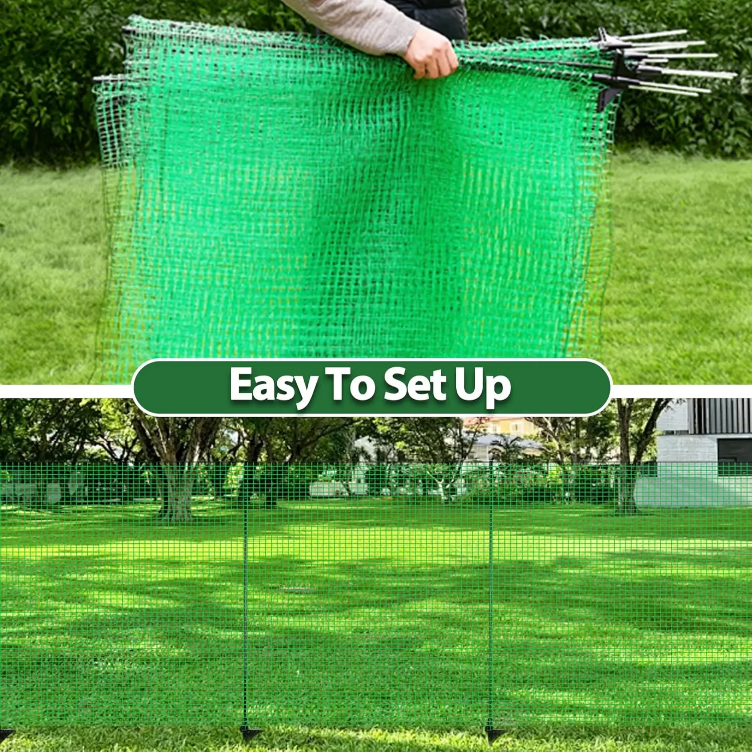 Portable Green Plastic Fencing for Dogs, Gardens, and Animal Safety with Steel Posts