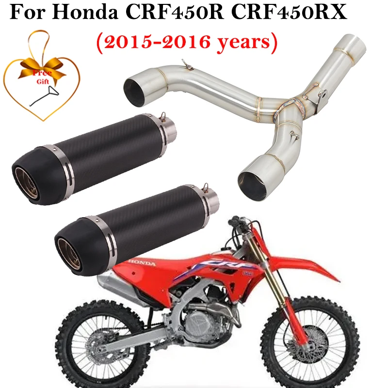 

For Honda CRF450 CRF 450 R RX 2015 2016 Motorcycle Exhaust Escape Modify Middle Link Pipe Left & Right 51mm Muffler Carbon Fiber