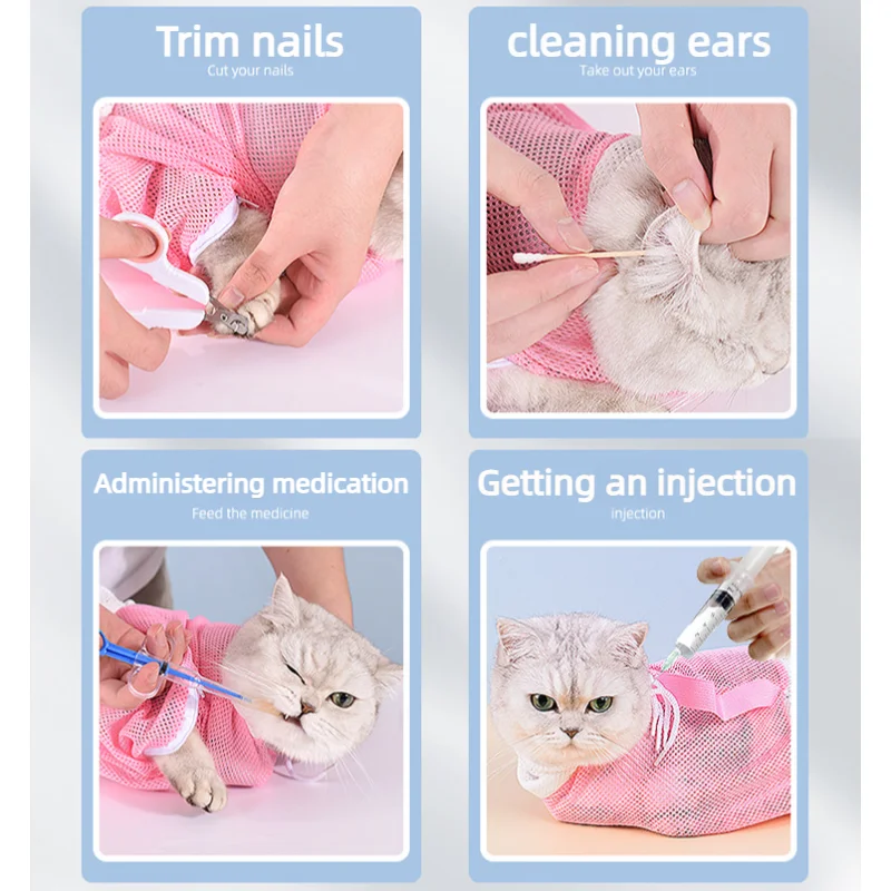 Netz-Duschbeutel für die Katzenpflege, aus Polyester, verstellbar, zur Sicherung von Welpen, verhindert Kratzen beim Baden und beim Schneiden der Krallen. – Detail 4