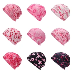 Breast Cancers Awareness Elastic Skull Hat Ribbon Printed Pattern Caps for Women
