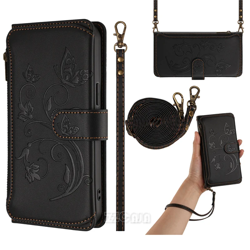 

Butterfly Flowers Zipper Wallet For OnePlus Nord CE5 CE4 CE3 Lite N10 N20 N30 SE N200 5G Case Leather Stand Card Slots Lanyard