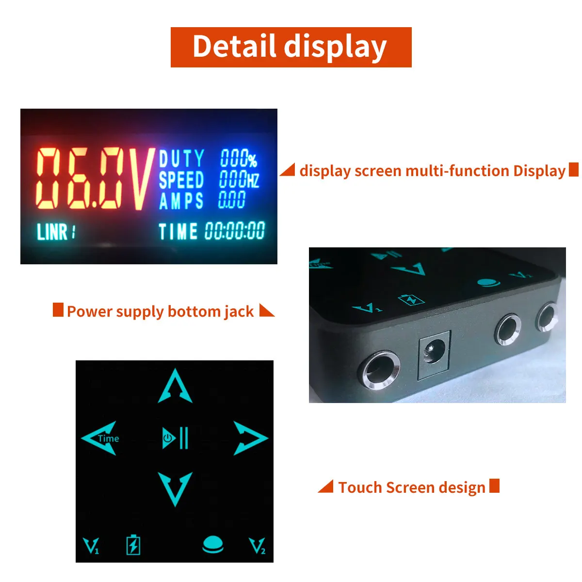 BRONC Professional Tattoo Power Supply LCD Display Screen Touch Screen Adjustment Tattoo Power Supply