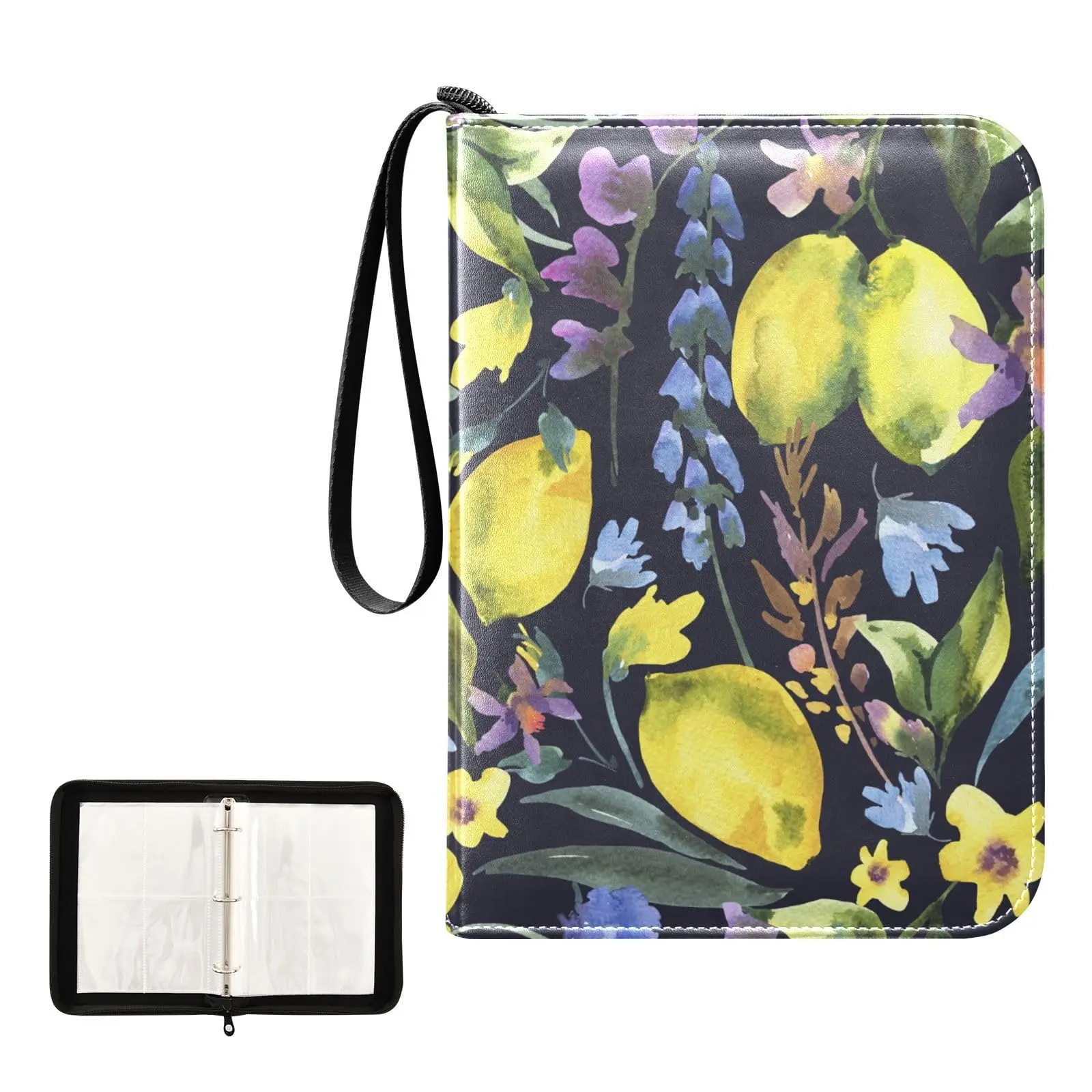 Summer Lemon Floral 4 Pocket Card Binder, 400 Double Sided Pocket Album for Sport Game Cards, Unique Card Collection Storage