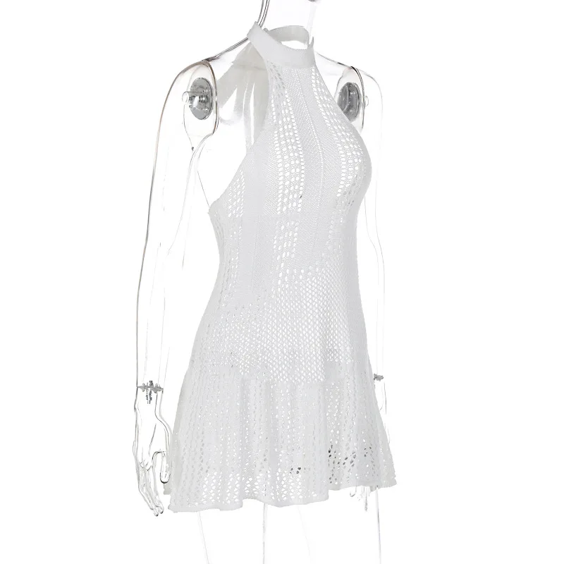 Summer New Solid Color Sleeveless Halter Halter Knit Dress Sexy Dress White Dress Women Maxi Dresses for Women