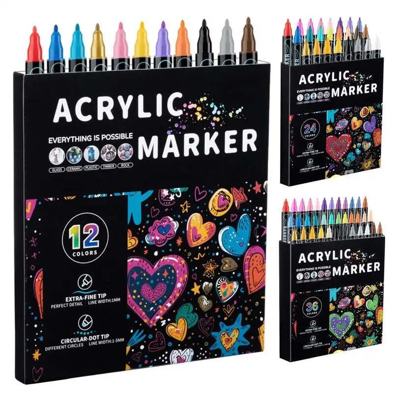 Paint Markers Acrylic Double Tip Acrylic Paint Markers Water Soluble Acrylic Paint Markers Thin & Round Tips For Rock Canvas