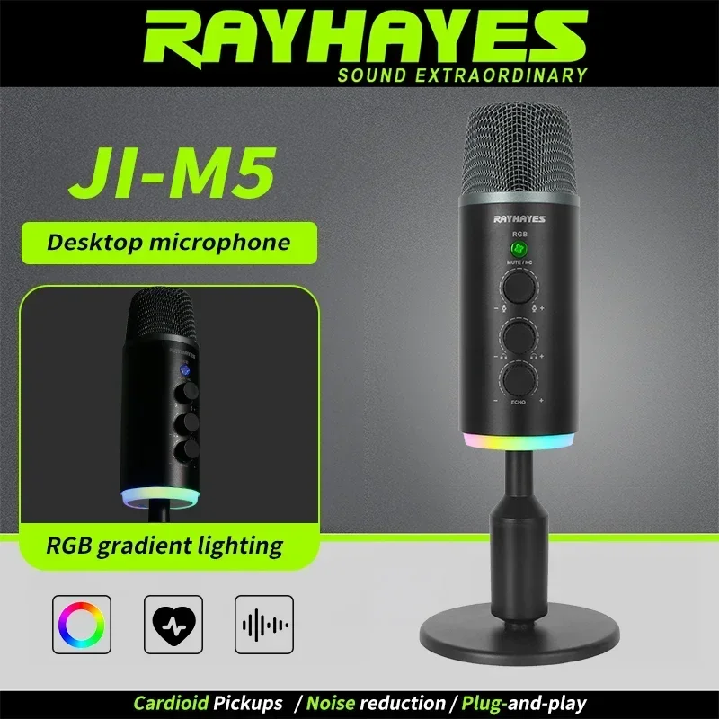 

RAYHAYES JI-M5 USB desktop condenser microphone RGB breathing light Suitable for live streaming and recording