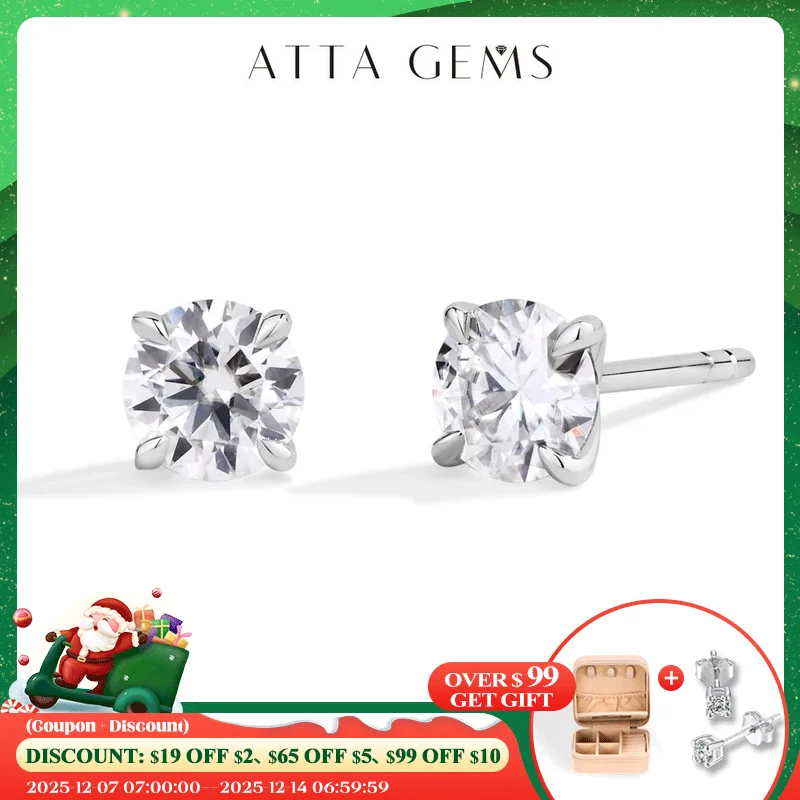 

ATTAGEMS D/VVS1 Color Round Cut 1CT Moissanite Diamond Stud Earrings for Women Men S925 SIlver Sparkling Wedding Jewelry Classic