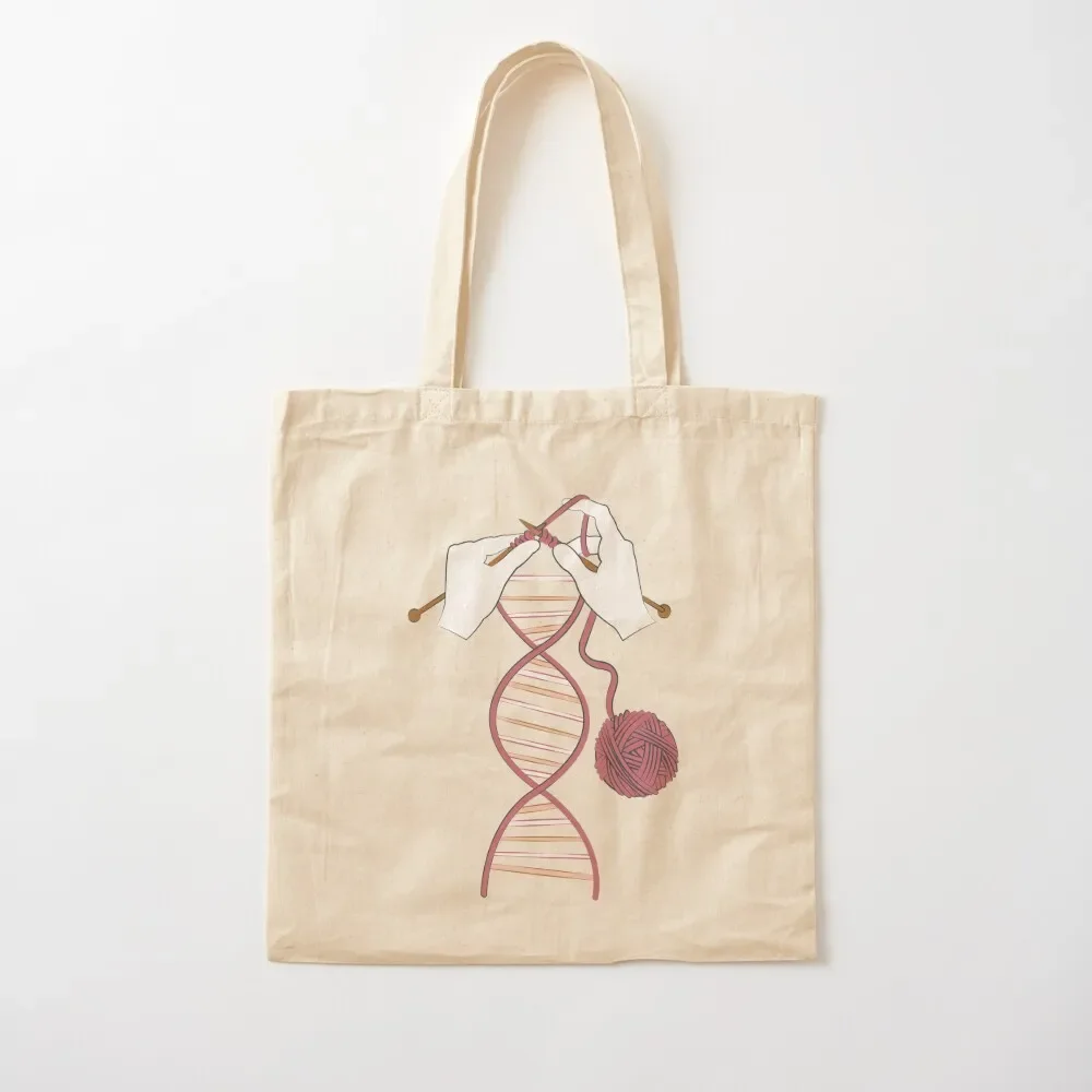 

2025 New BagKnitting DNA // Blue Background Bordeaux And Pink Rosé Wool Balls And Knit Details Tote Bag