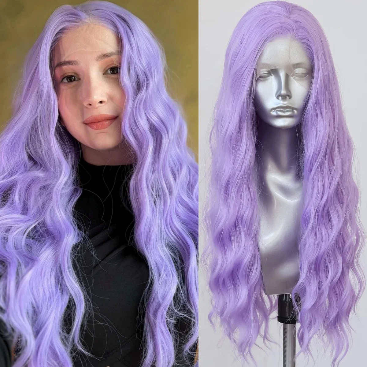 

Light Purple Wig Long Body Wave Lace Front Wig 13x4 HD Synthetic High Quality For Women Pre Plucked Glueless Daily Party Wear