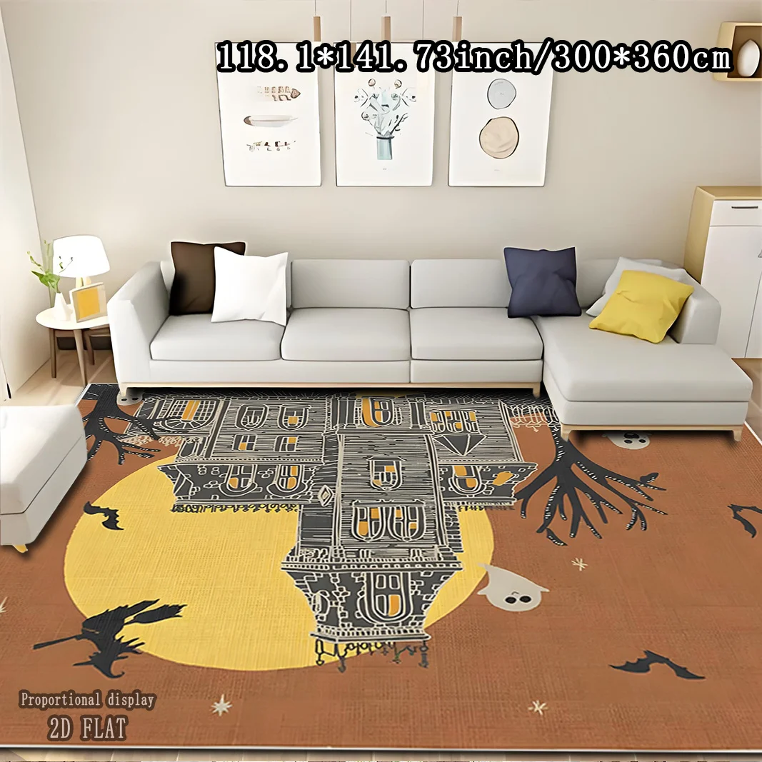 VIKAMA Haunted House Halloween Large Rug,Non‑Slip Floor Mat,Ghost Bat Dead Tree Moon Carpet for Living Room Home Decor Rug