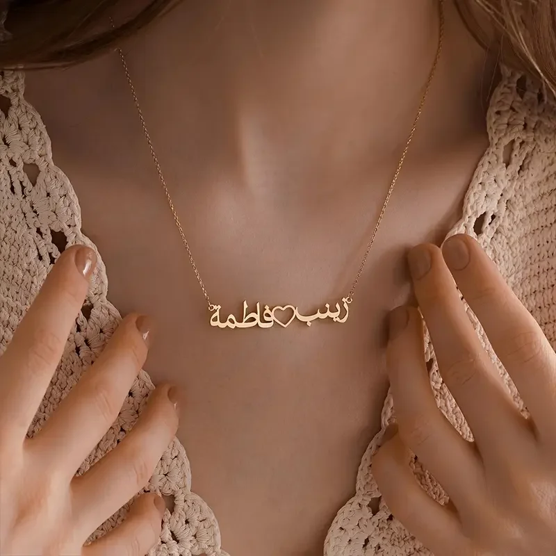

Custom Personalized Stainless Steel 1-2 Names Necklace Double-Layer Arabic Necklaces Women Trendy Customed Jewelryexquisite Gift