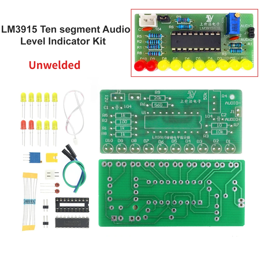 Kit de medidor de nivel de Audio LM3915 de 10 LED, analizador de espectro de Audio, indicador de nivel, juego de práctica de soldadura electrónica DIY