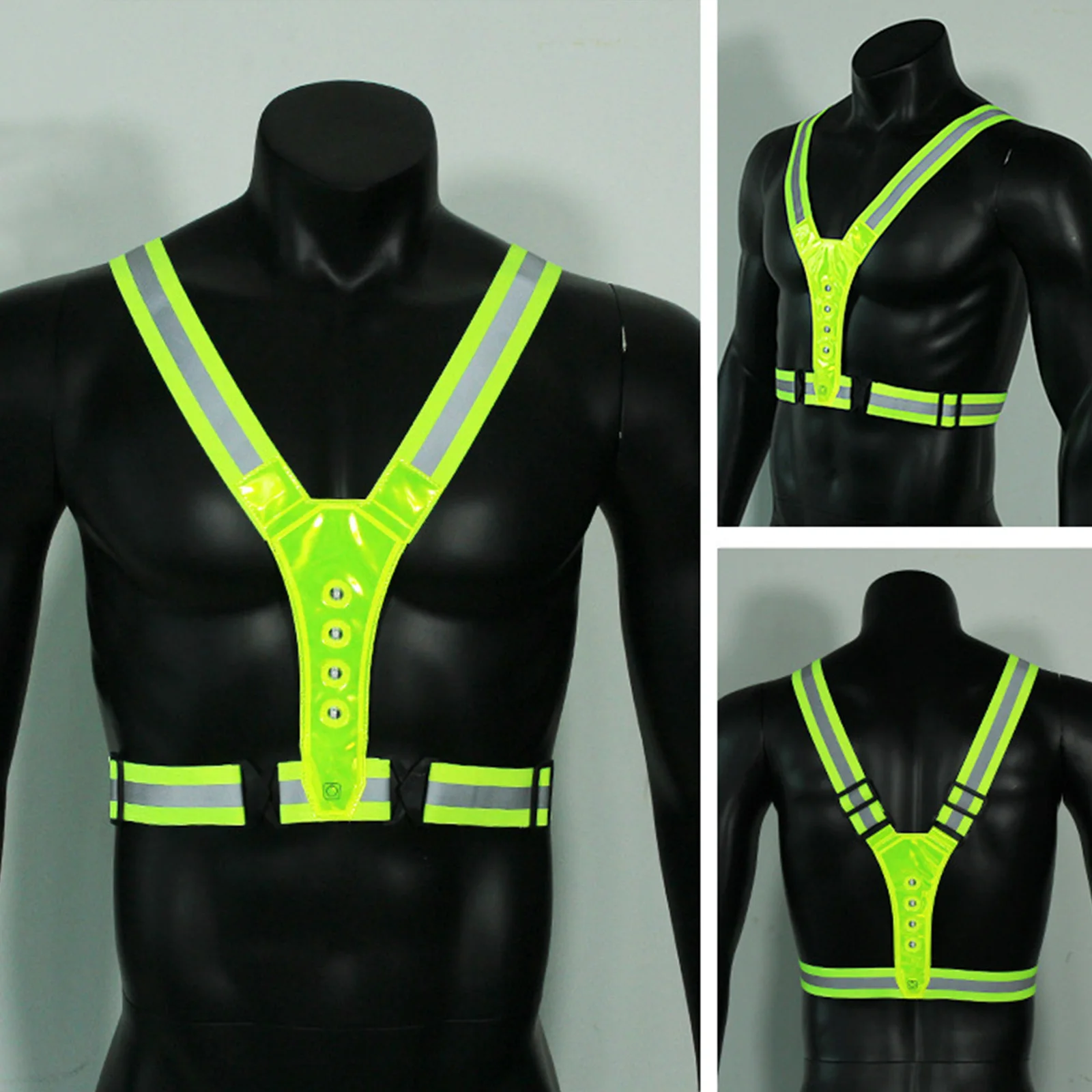 LED Reflective Running Vest Adjustable Elastic Flashing LED High Visibility Reflective Vest Cycling Security Vest for Running an