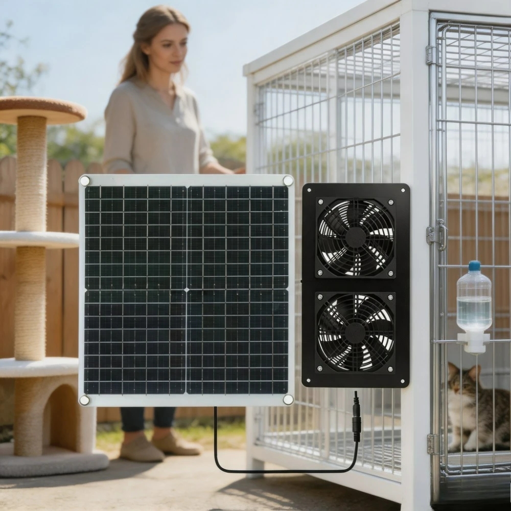 IP65 Weather Resistant Dual Exhaust Solar Fan 20W 30W Monocrystalline Silicon Panel for RV Camper Greenhouse Chicken Coop Pet