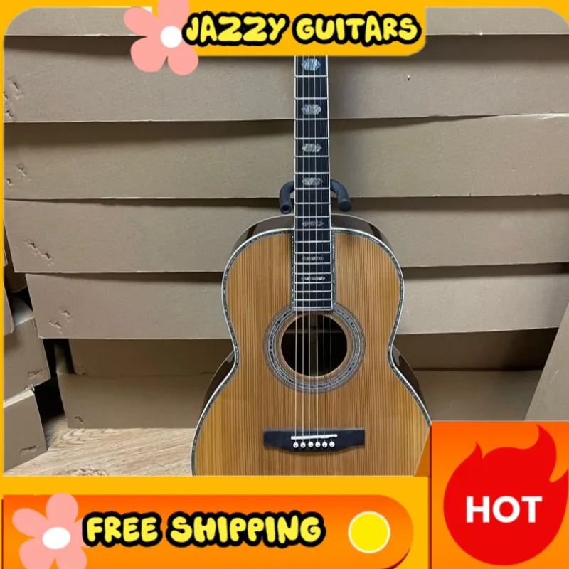 39 inche 00045 Acoustic Guitar Polygonal Abalone Inlays Rosewood Fingerboard Red Cedar Solid Top Rosewood Back Sides Fingerstyle