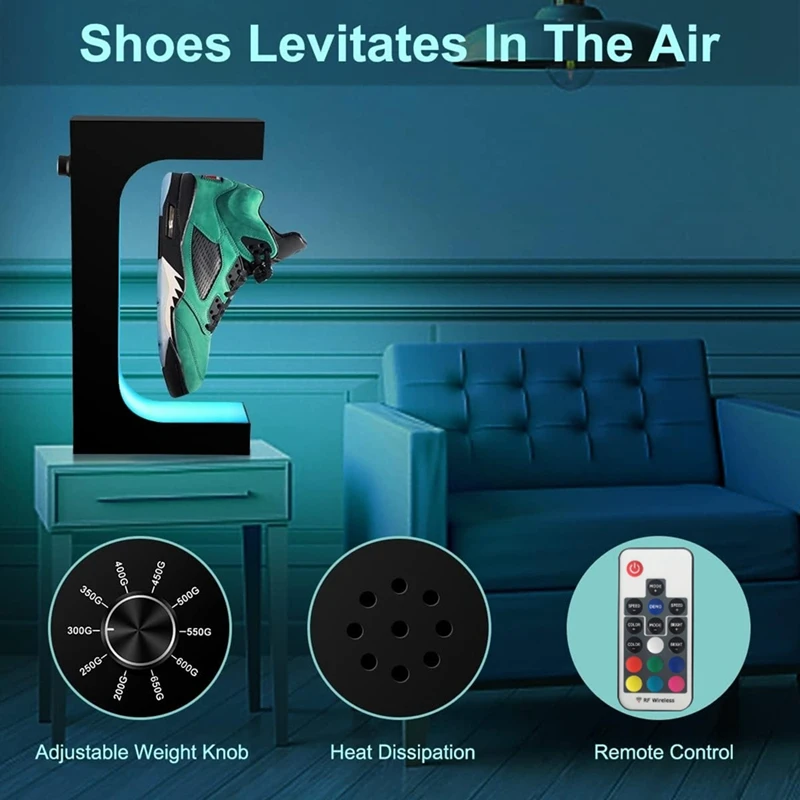 Levitating Shoe Display Stand Floating Sneaker Stand With Remote Colorful Light Rotating Levitation Shoe Rack US Plug