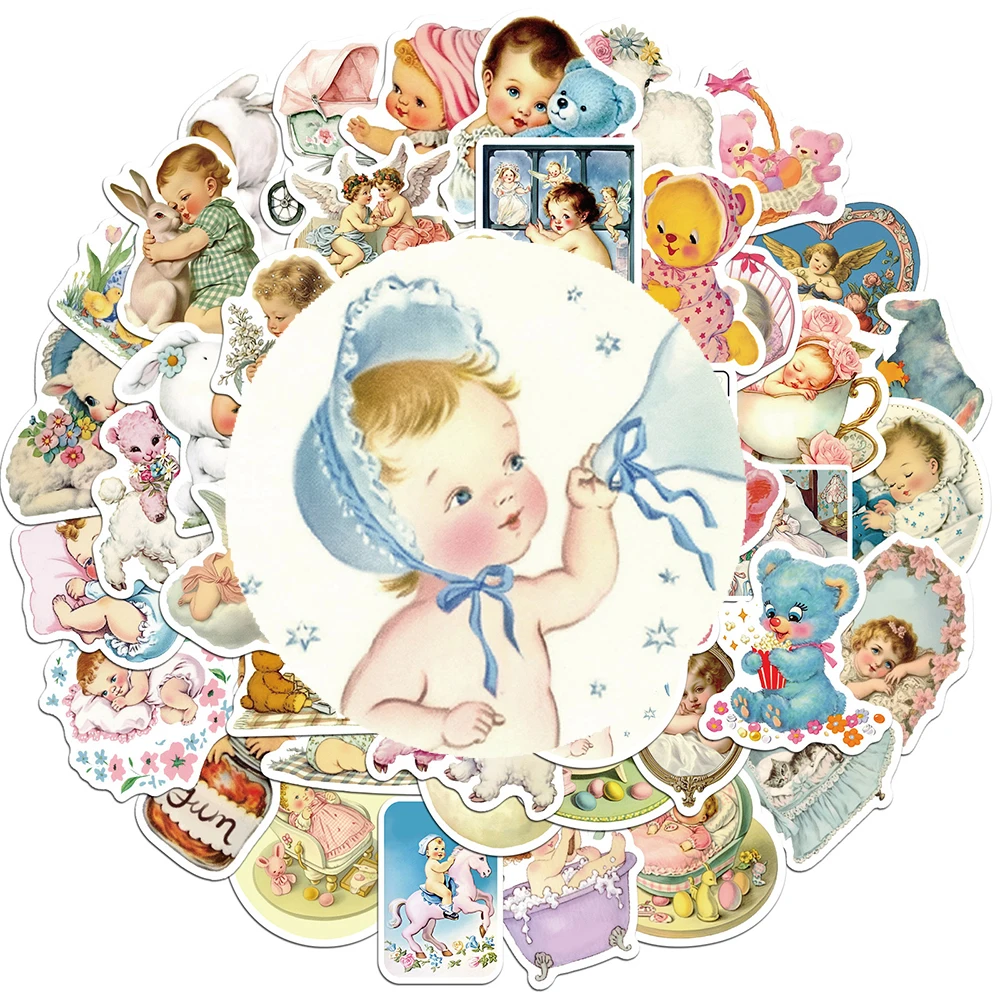 

10/30/50pcs Vintage Baby Aesthetic Cartoon Stickers Cute Decals Decoration DIY Guitar Suitcase Phone Waterproof Graffiti Sticker