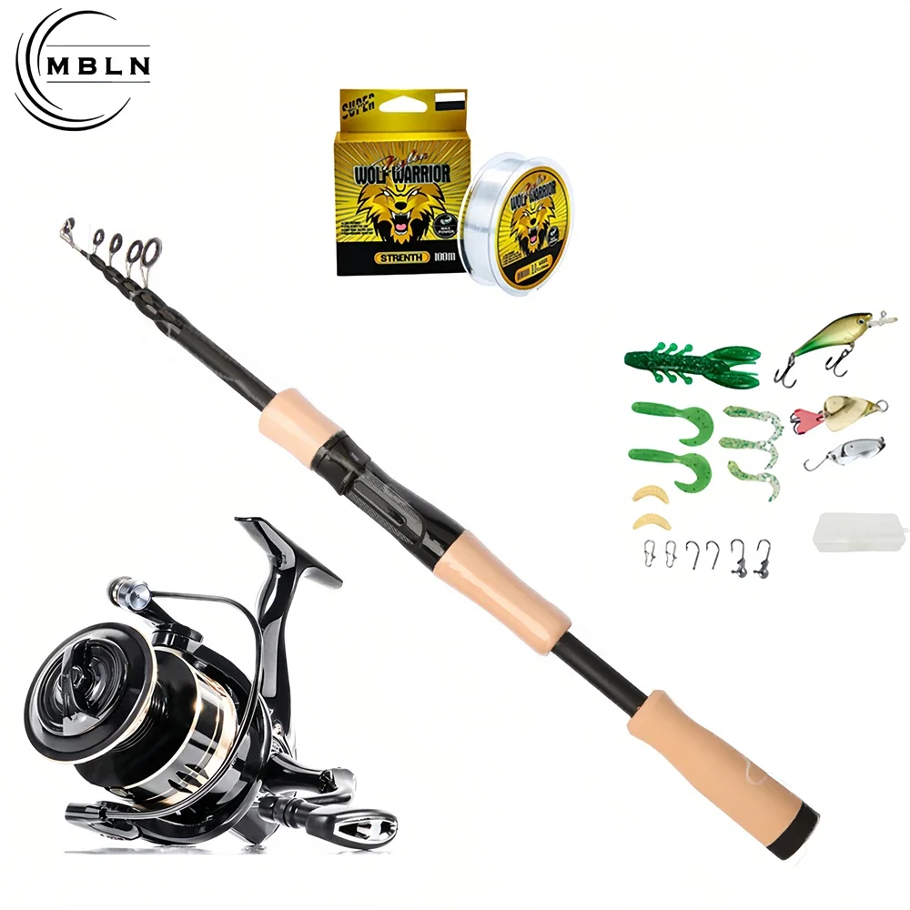 MBLN Brand,Fishing Rod Reel Combos Set,Travel Telescopic Fishing Rod,With Spinning Fishing Reel,Nylon Fishing Line,Lure Bait Set