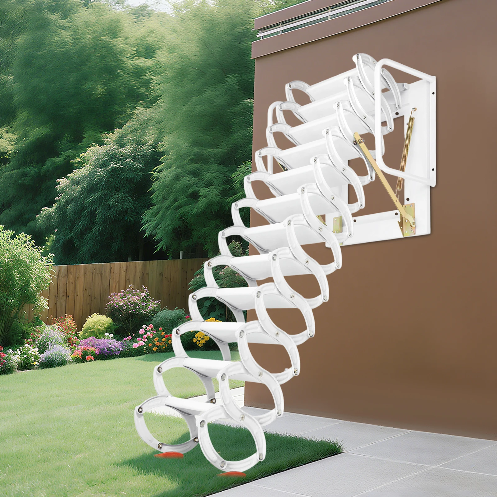 سلم قابل للطي مثبت على الحائط مكون من 12 خطوة للمرآب العلوي وسبائك الألومنيوم مع سعة 881 رطلًا لتوفير المساحة البيضاء وسحب للأسفل #1