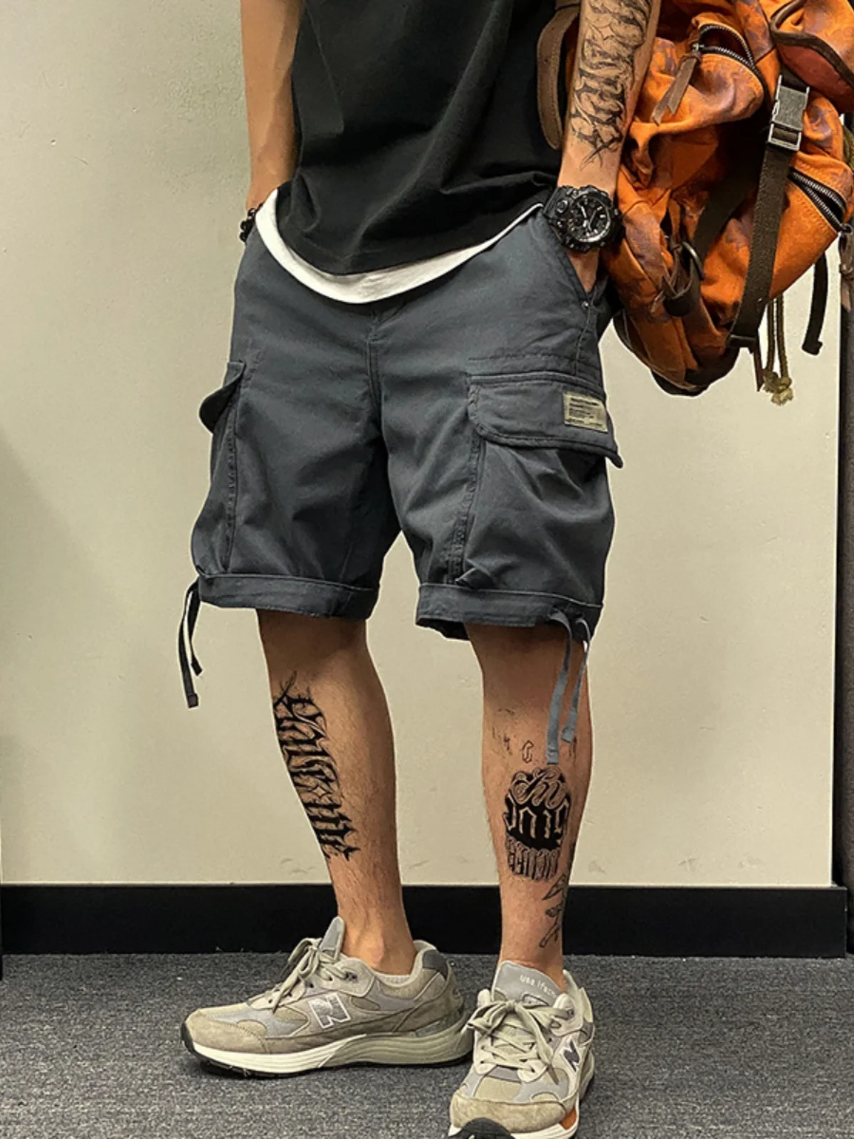 

Summer Heavyweight Waed Pure Cotton Workwear orts Men's Loose Straight Leg Five-Quarter Pants Breathable Comfortable Casu...