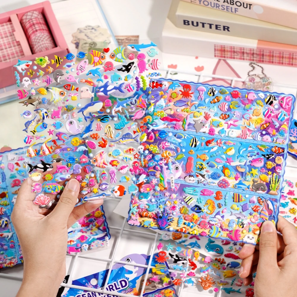 

2 Sets Marine Animals Shark 2 in 1 Cartoon 3D Stickers Scrapbooking DIY Journal Stationery Sticker Cute Decor School Supplies