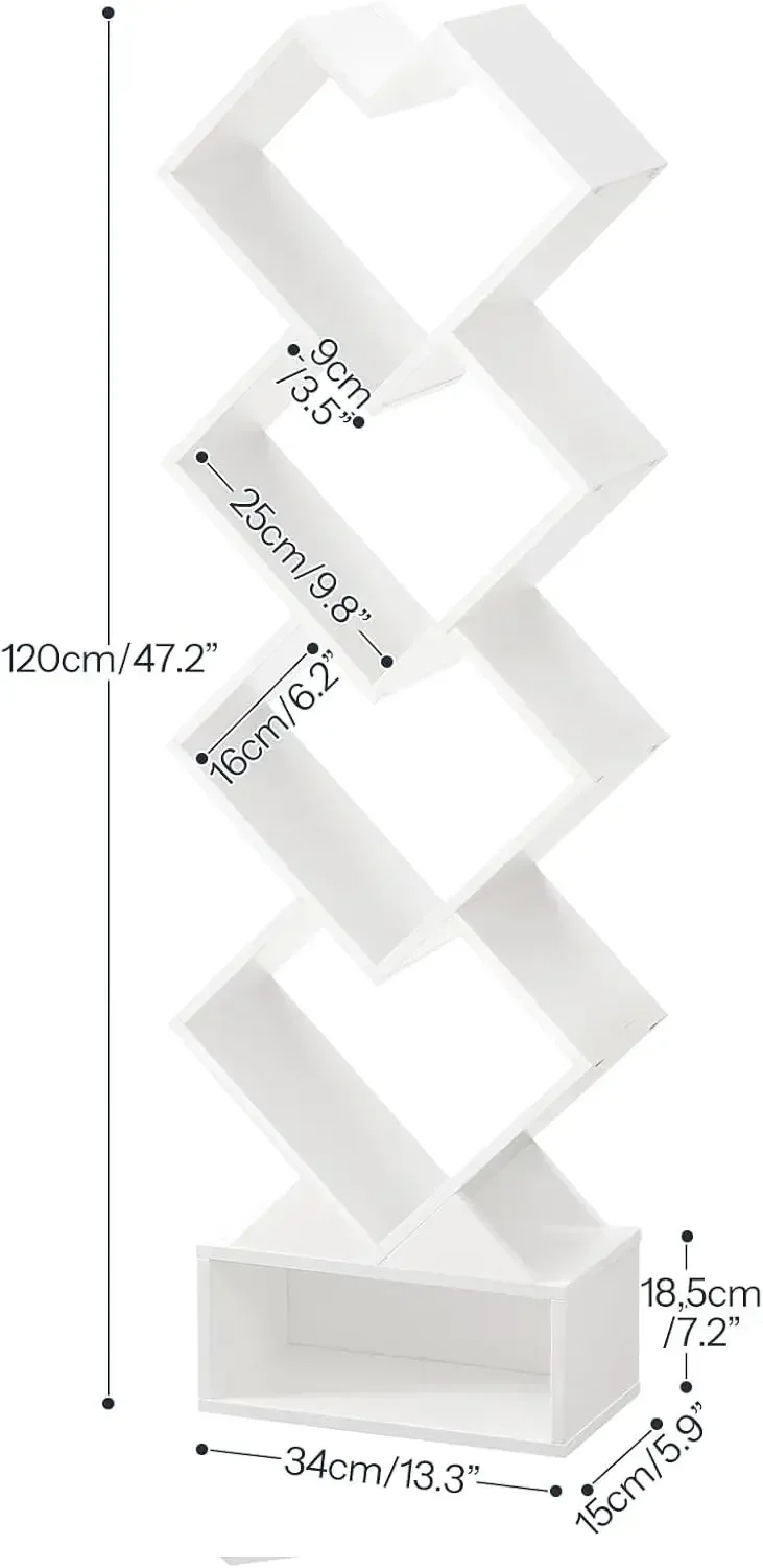 5-Tier Tree Bookshelf, Heart Shaped Floor Standing Book Storage Rack for CDs in Small Space, Modern Bookcase, Wooden Shel