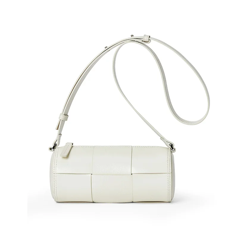 

YIFAN Mini Handbag Knitted for Women Real Leather with Shoulder Strap Barrel-shaped Crossbody Purses