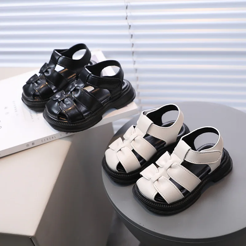 Sandalias antideslizantes de suela gruesa para niño y niña, zapatos de playa de Color sólido, suaves, con punta abierta, versátiles, estilo