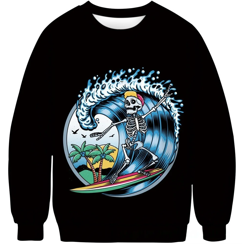 

Men's Funny Skull Pattern Round Neck Sweatshirts Autumn Winter Daily Casual Loose Comfortable Pullover Creative Personality Tops