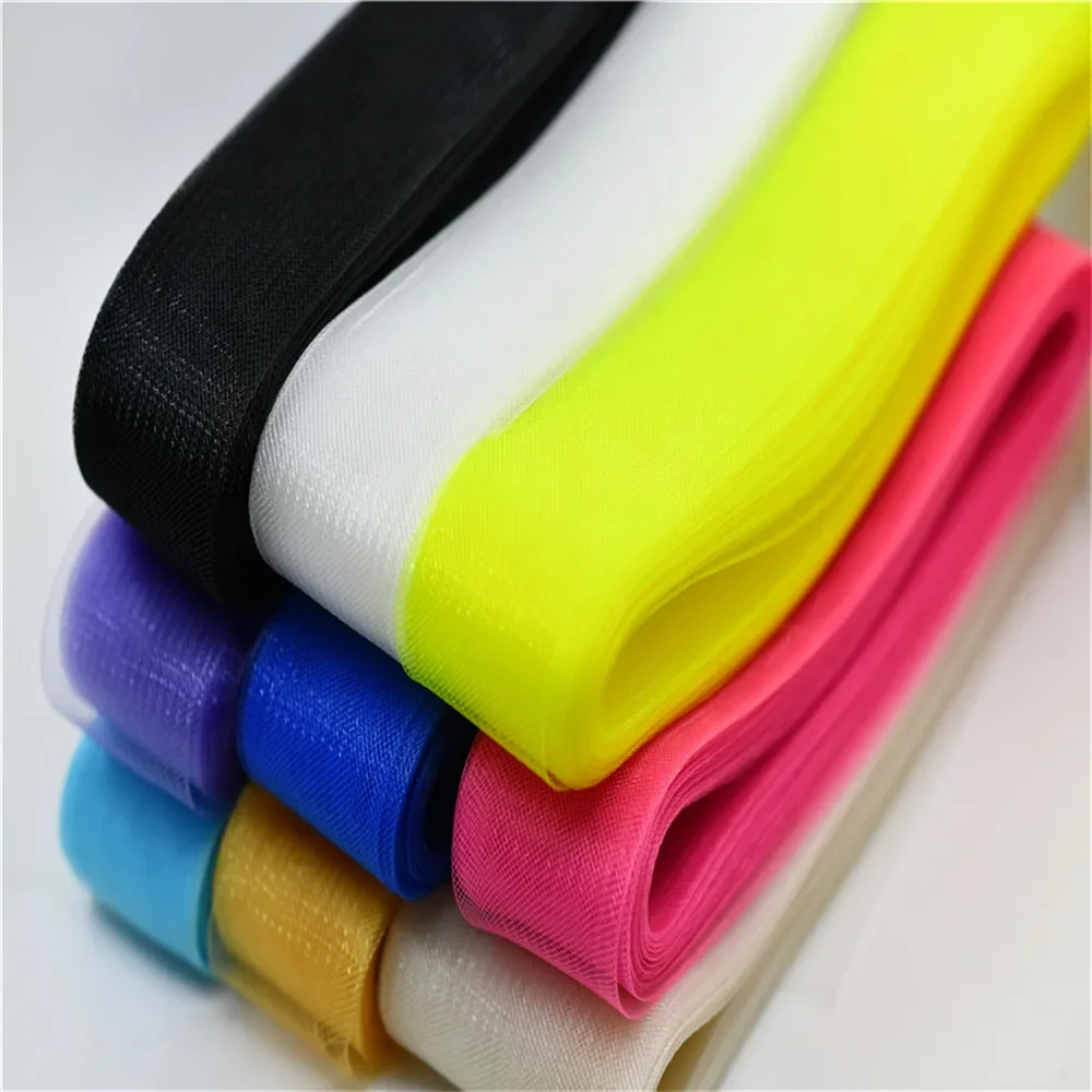 Hard stiff Polyester Mesh Ribbon Flat Plain Crinolines Horsehair Fabric for Hats skirt making 3cm 4cm 5cm 6cm 10cm12cm