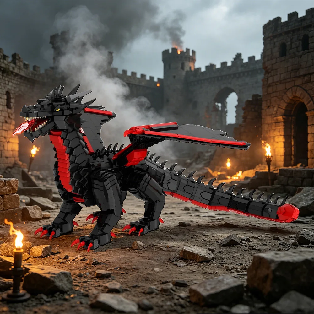 MOC Dragon Attack Building Blocks 2446PCS Creative Fire-Breathing Dragon Dark Creatures Model STEM Educational Toy Adult Gift