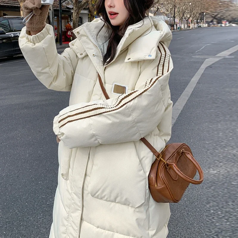 2024 New Fashionable Fresh and Sweet Hooded Loose Parkas Fashion Oversized Long Knee-Length Cotton Coat for Women Winter